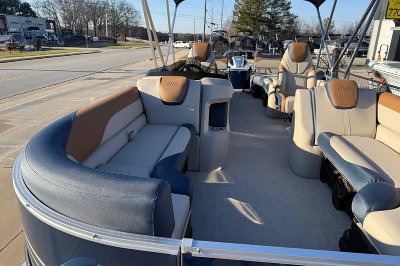 Slide: The Image of 2026 Avalon LSZ Quad Lounger Shift pontoon boat with luxurious seating and modern design. - 8