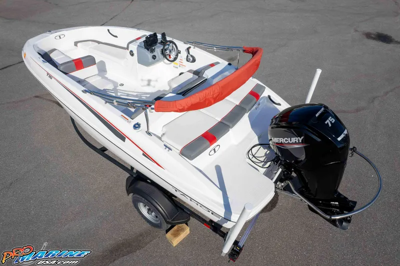 Slide: The Image of 2021 Tahoe T16 boat with Mercury 75 engine on trailer, top view. - 33