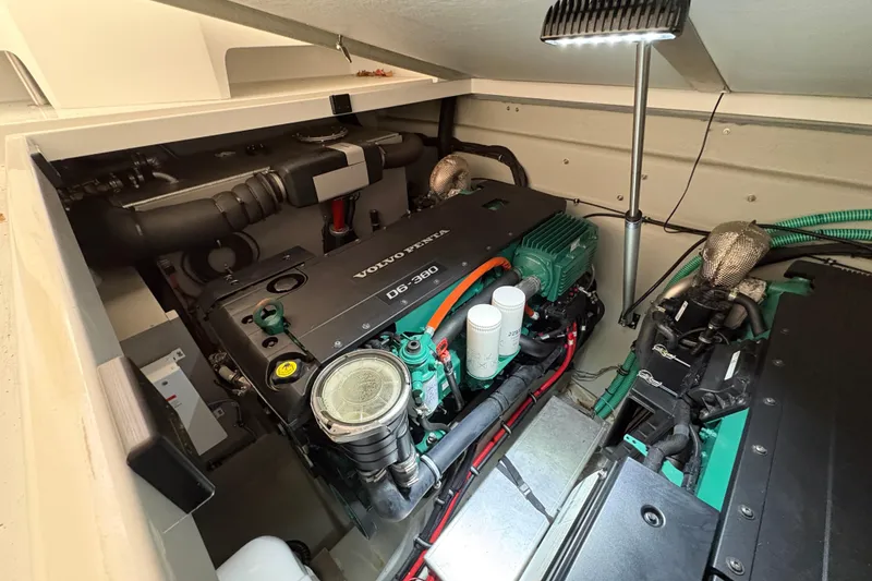 Slide: The Image of Engine room of a 2021 Sargo 36 boat featuring a Volvo Penta D6-380 engine. - 33