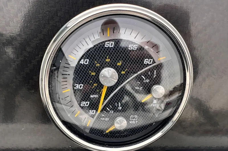 Slide: The Image of Close-up of 2026 Bayliner M17 speedometer with carbon fiber design. - 20
