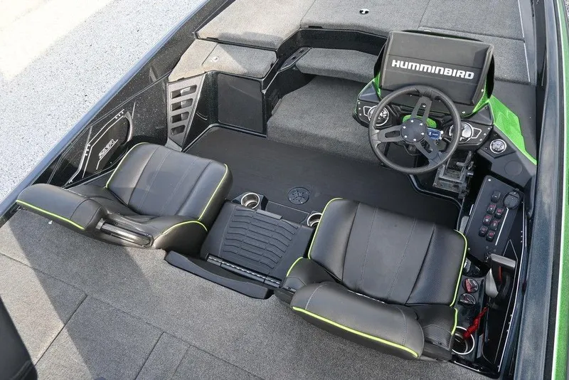 Slide: The Image of 2022 Skeeter ZXR20 boat interior with dual seats and steering console. - 10