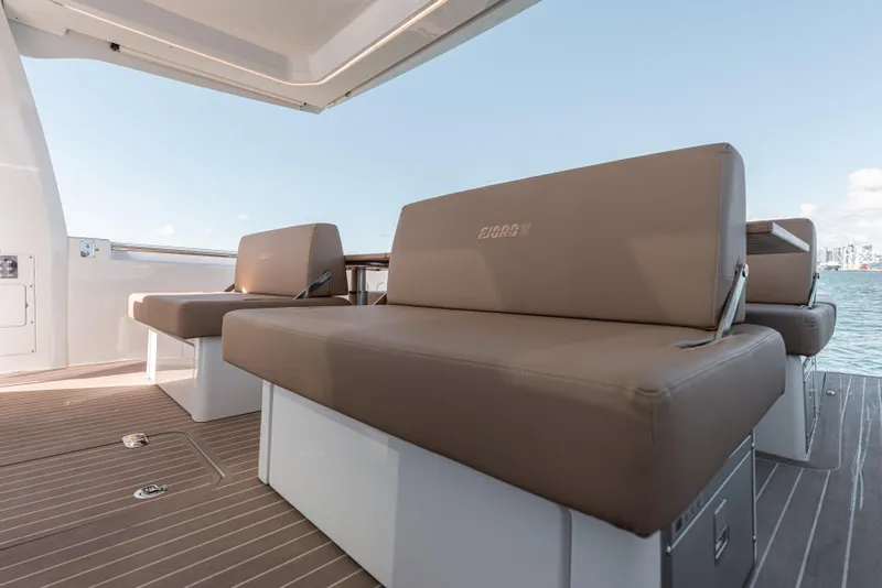 Slide: The Image of 2024 Fjord Boats 53XL interior seating with ocean view. - 16