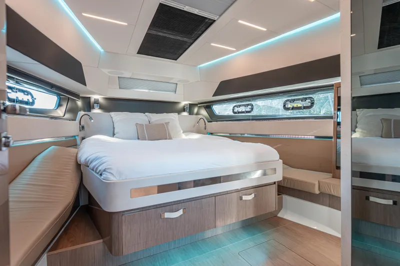 Slide: The Image of Luxurious interior cabin of 2024 Fjord Boats 53XL with modern design and ambient lighting. - 33