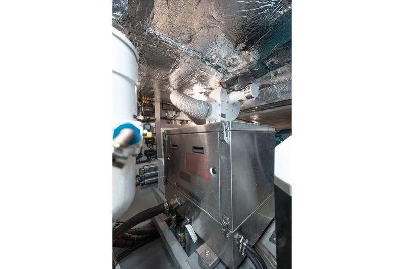 Slide: The Image of Engine room of 2024 Fjord Boats 53XL, showcasing advanced machinery and insulation. - 48