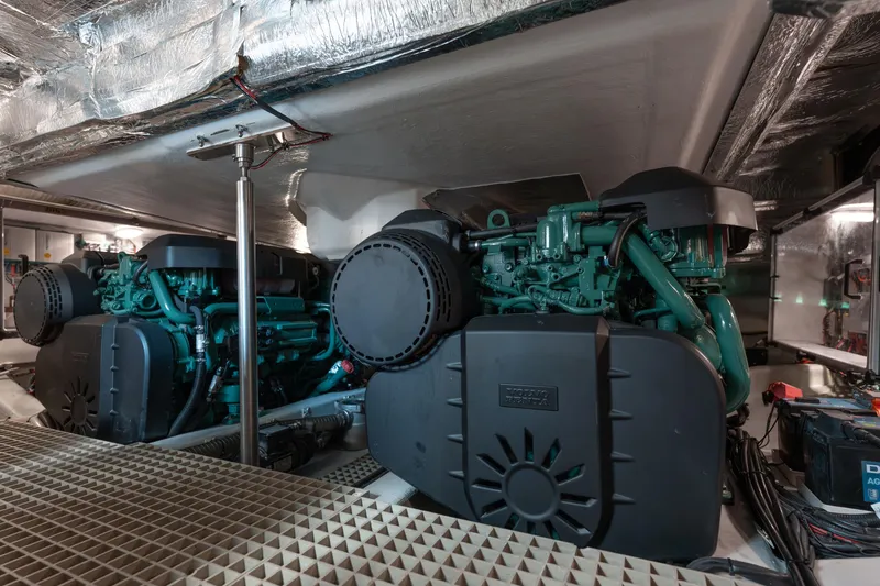 Slide: The Image of 2024 Fjord Boats 53XL engine room with dual Volvo Penta engines. - 50