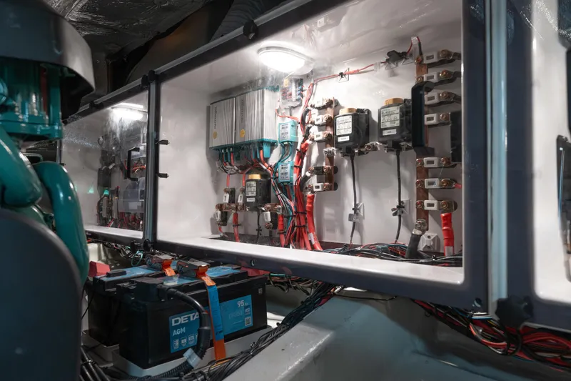 Slide: The Image of Electrical system of 2024 Fjord Boats 53XL, showcasing batteries and wiring. - 51