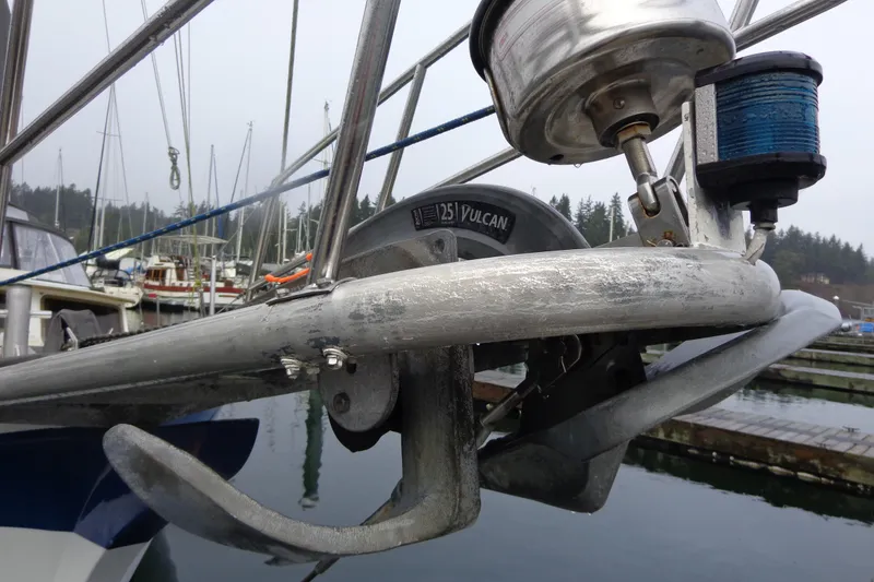 Slide: The Image of 1979 Islander Freeport Center Cockpit Ketch with Vulcan anchor at marina. - 18