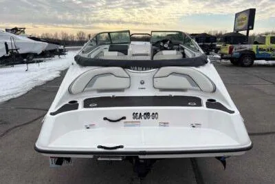Slide: The Image of 2017 Yamaha Boats SX190, rear view, parked outdoors on a snowy day. - 4