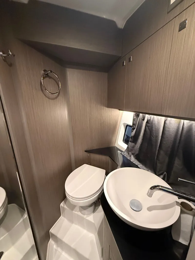 Slide: The Image of Interior of 2025 Beneteau Gran Turismo 32 yacht, modern bathroom design. - 18
