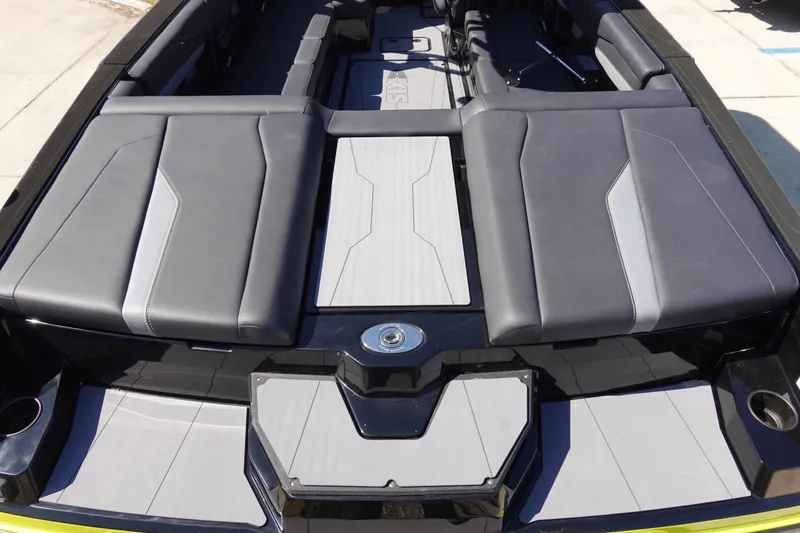 Slide: The Image of 2026 Axis A245 boat interior with sleek gray seating and modern design. - 10