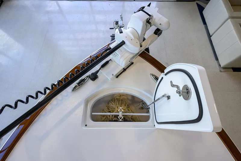 Slide: The Image of 2026 Valhalla Boatworks V-28 Bay, anchor storage and trolling motor detail. - 15