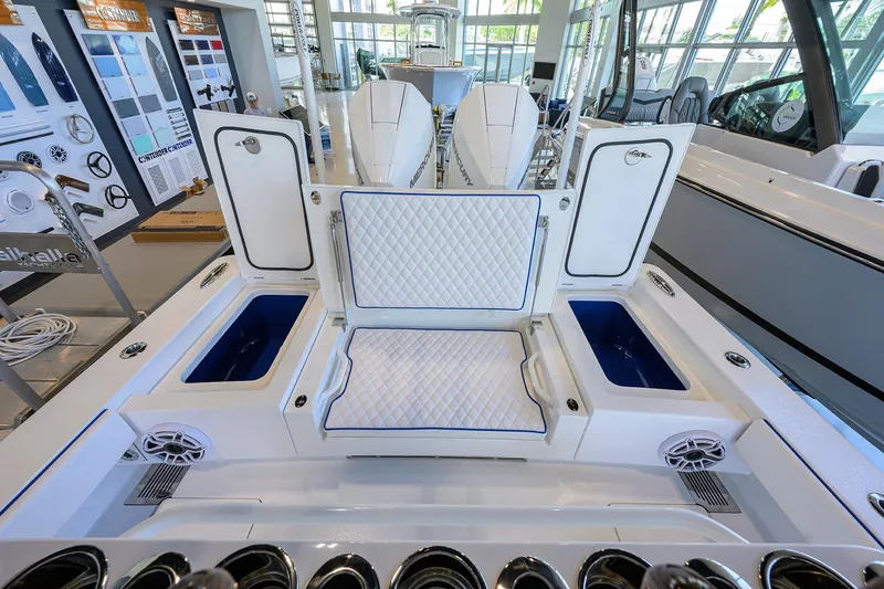 Slide: The Image of 2026 Valhalla Boatworks V-28 Bay interior with seating and storage compartments. - 25