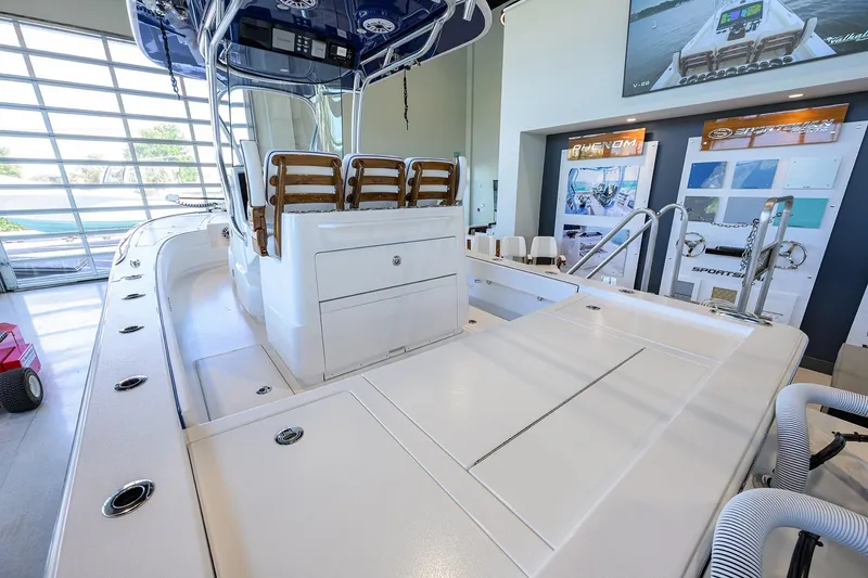 Slide: The Image of 2026 Valhalla Boatworks V-28 Bay interior showcasing seating and control panel. - 27