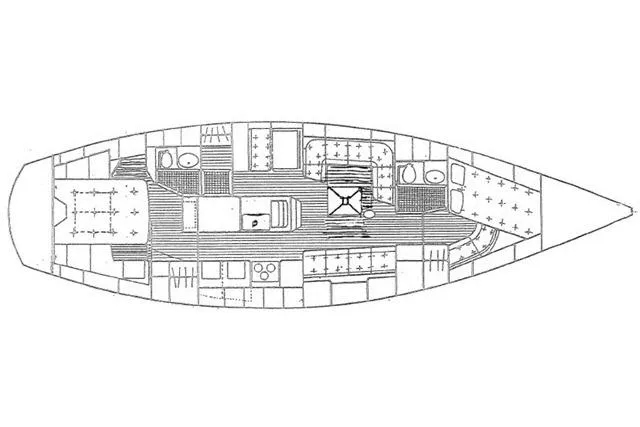 Slide: The Image of Floor plan of a 1988 Hylas Custom 44 sailboat, showcasing interior layout and design. - 51