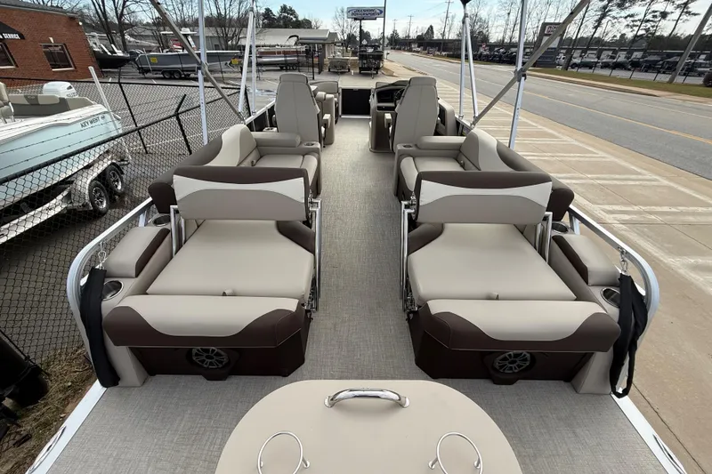 Slide: The Image of 2026 Avalon LSZ Quad Lounger Shift pontoon boat with spacious seating and modern design. - 37