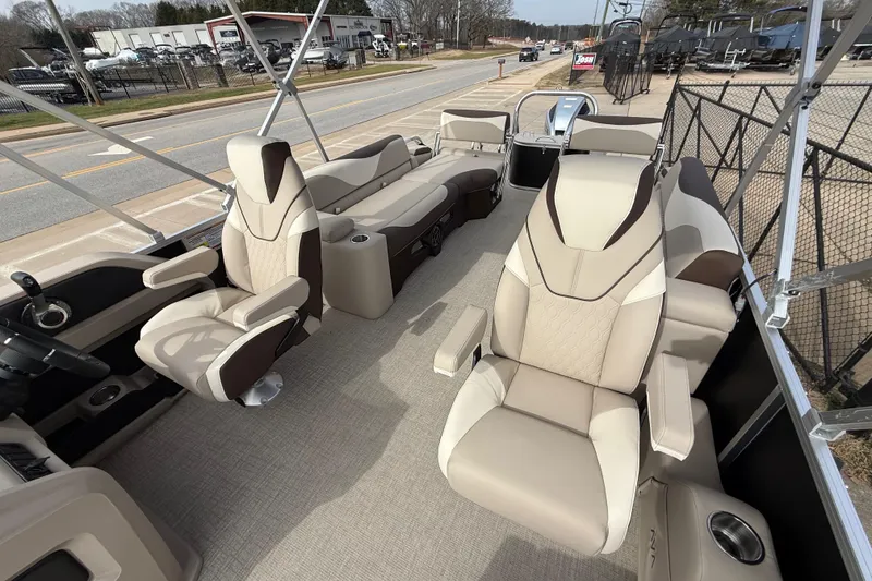 Slide: The Image of 2026 Avalon LSZ Quad Lounger Shift boat interior with luxurious seating and modern design. - 53