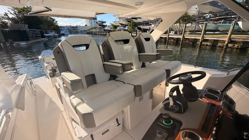 Slide: The Image of Interior of 2023 Tiara Sport 34 LS with luxurious seating. - 21
