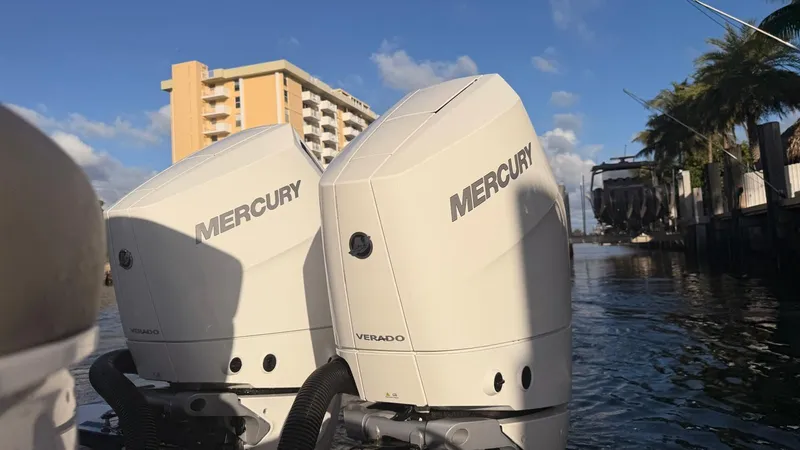 Slide: The Image of Two Mercury Verado engines on a Tiara Sport 34 LS boat, 2023. - 26