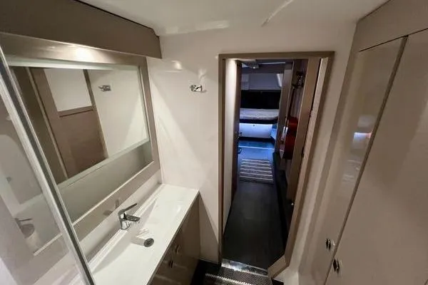 Slide: The Image of Interior of 2023 Fountaine Pajot Isla 40 yacht, featuring a modern bathroom design. - 41