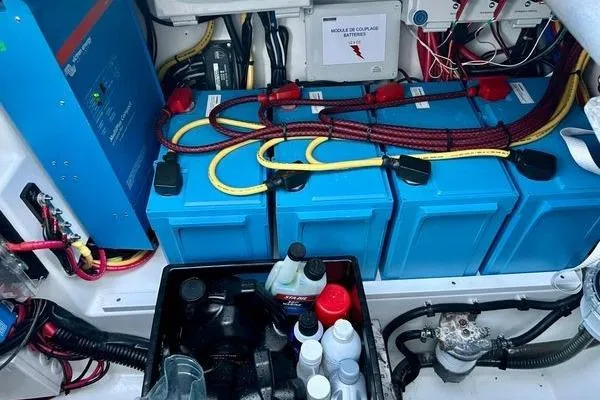 Slide: The Image of Electrical system of 2023 Fountaine Pajot Isla 40 catamaran with batteries and wiring. - 85