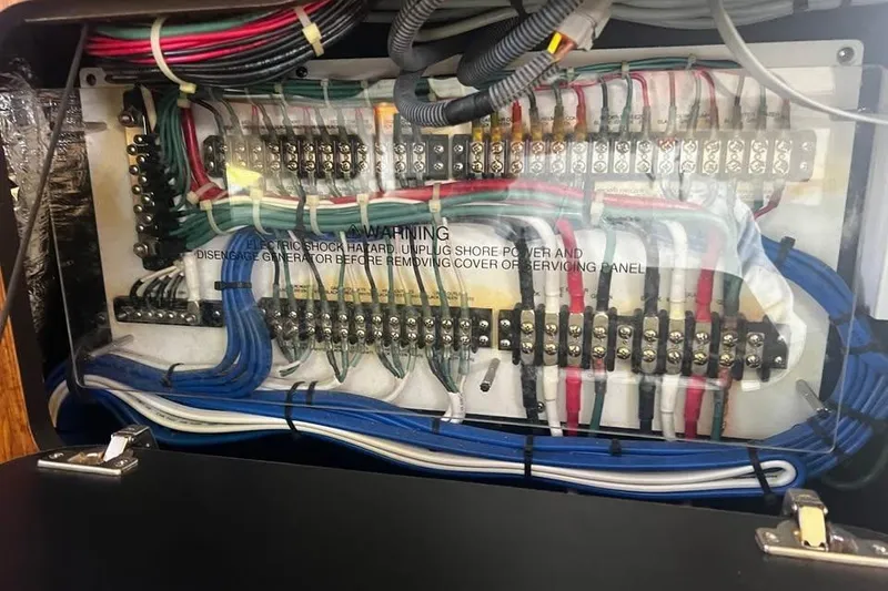 Slide: The Image of 2014 Pursuit OS 345 Offshore boat with twin Yamaha V8 outboard engines at dock. - 18