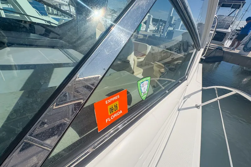 Slide: The Image of 2008 Sea Ray 380 Sundancer with Florida registration sticker on window. - 36