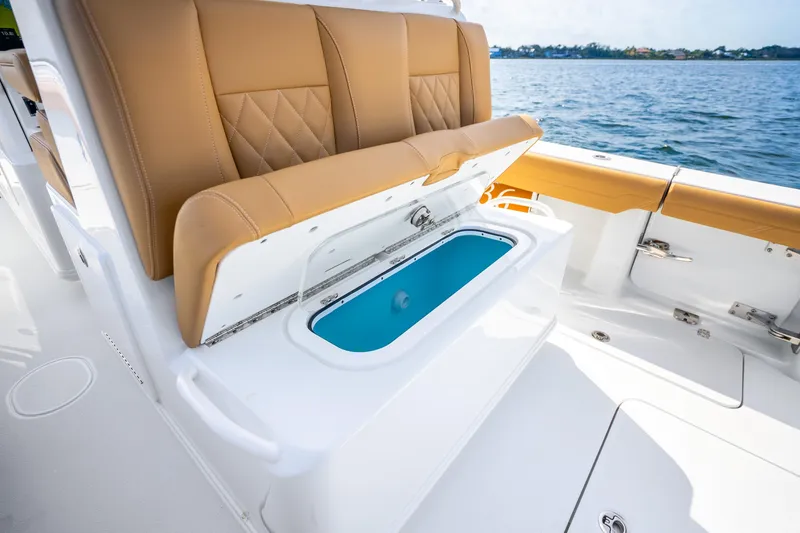 Slide: The Image of 2026 Yellowfin 36 Offshore boat with seating and storage. - 15