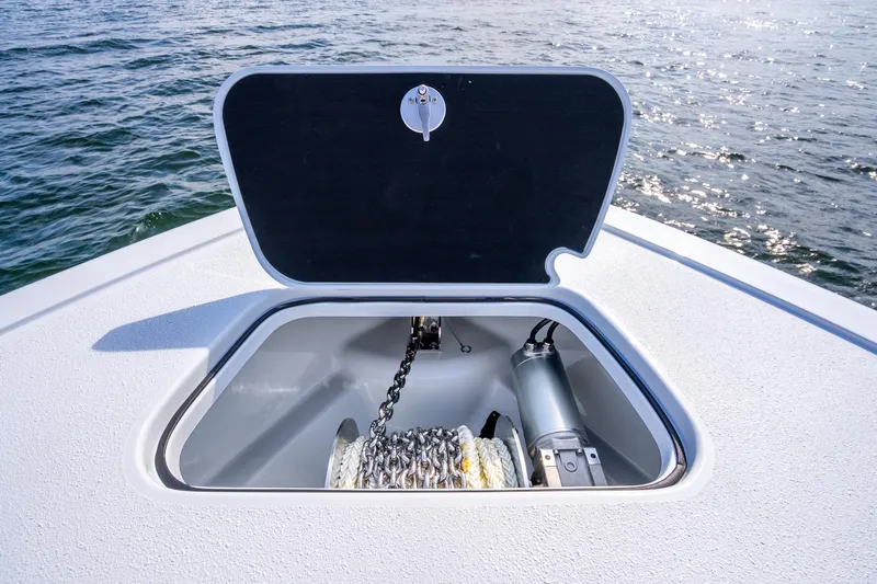 Slide: The Image of Anchor locker of Yellowfin 36 Offshore 2026 on open water. - 17