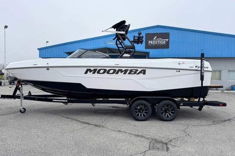The Image of 2026 Moomba Tykon boat on trailer at dealership, side view. - 1