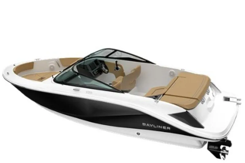 Slide: The Image of 2026 Bayliner V20i boat with sleek design and tan interior. - 42