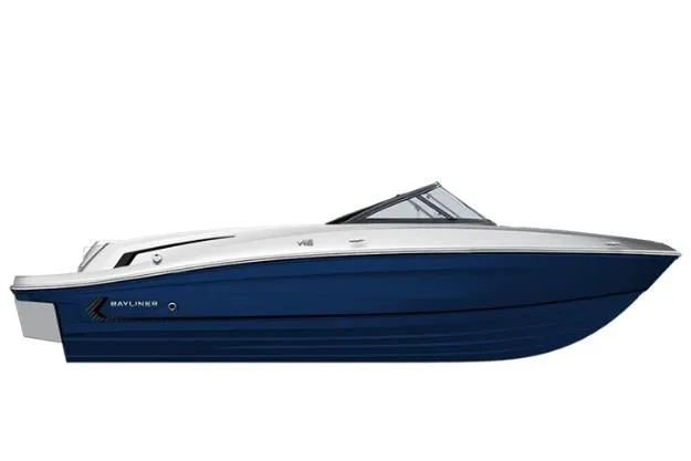 The Image of 2026 Bayliner VR6 Bowrider I/O boat, sleek design, blue and white exterior. - 1