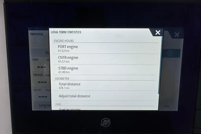 Slide: The Image of Display screen showing engine hours and odometer for 2025 Tiara Yachts 38 LS. - 31