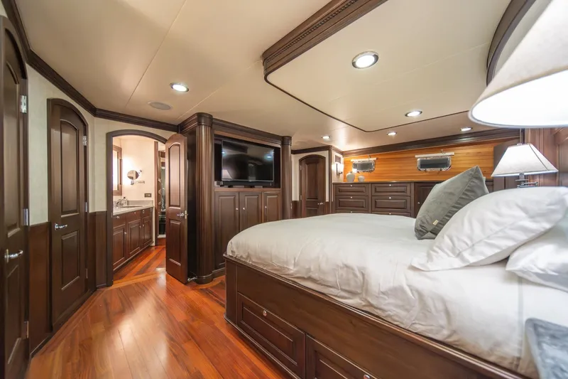 Slide: The Image of Luxurious bedroom interior of 2004 Northern Marine 80' Tri-Deck Expedition yacht. - 35