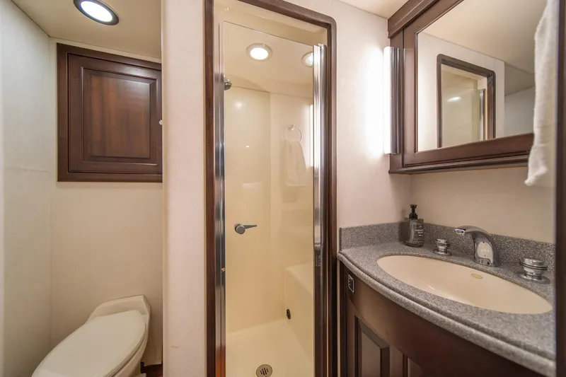 Slide: The Image of Luxurious bathroom in 2004 Northern Marine 80' Tri-Deck yacht, featuring elegant fixtures and modern design. - 45