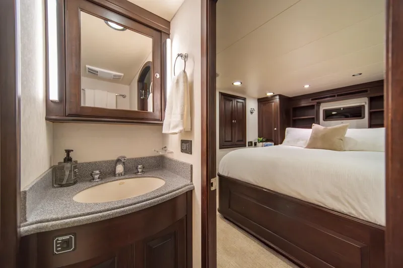 Slide: The Image of Luxurious bathroom and bedroom in 2004 Northern Marine 80' Tri-Deck Expedition yacht. - 46