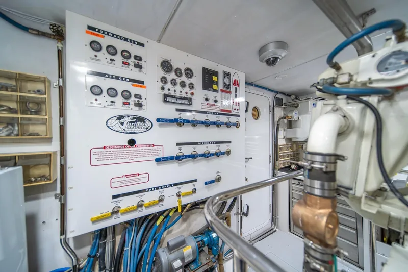 Slide: The Image of Control panel in Northern Marine 80' Tri-Deck Expedition yacht, 2004 model, engine room. - 55