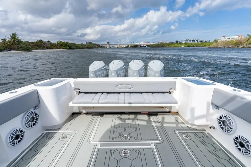 Slide: The Image of 2023 Blackwater High-Performance boat with powerful engines on a scenic waterway. - 14