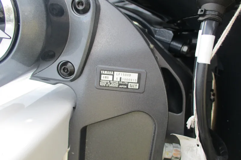 Slide: The Image of Yamaha engine label on 2026 Sea Fox 268 Commander boat, showing model and serial number. - 13