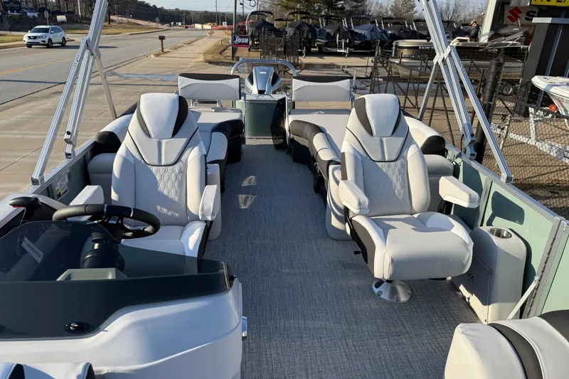 Slide: The Image of 2026 Avalon LSZ Quad Lounger Shift boat interior with luxurious seating and modern design. - 10