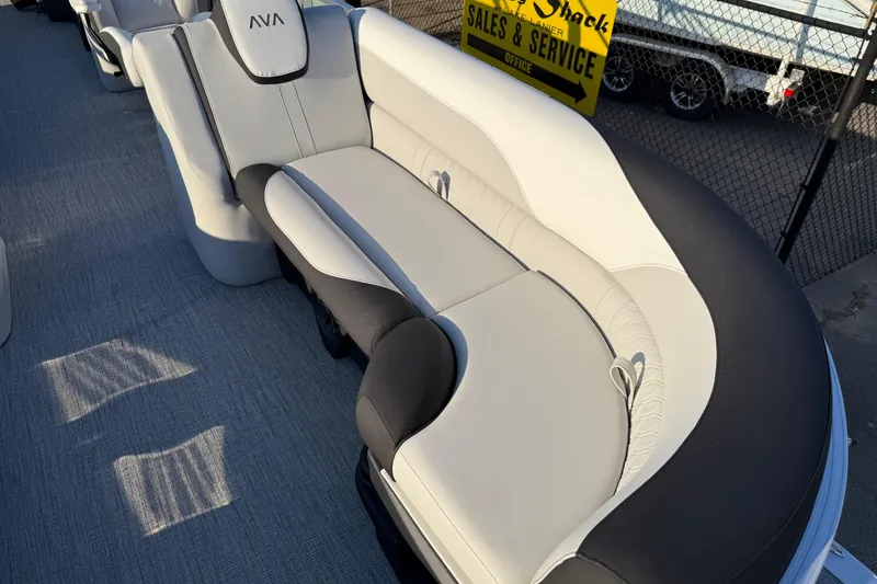 Slide: The Image of 2026 Avalon LSZ Quad Lounger Shift boat interior with sleek, modern seating design. - 7