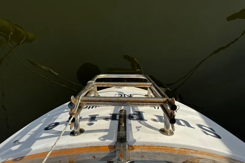 Slide: The Image of 1977 Bristol 29.9 boat stern with metal swim ladder - 10