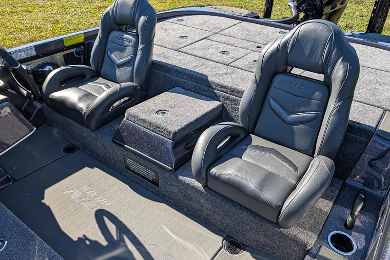 Slide: The Image of Interior of 2026 Falcon F20 PREDATOR boat with two black leather seats. - 17