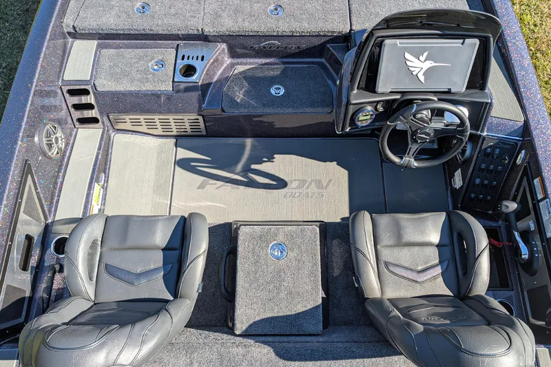 Slide: The Image of 2026 Falcon F20 PREDATOR boat interior with dual seats and modern dashboard. - 15