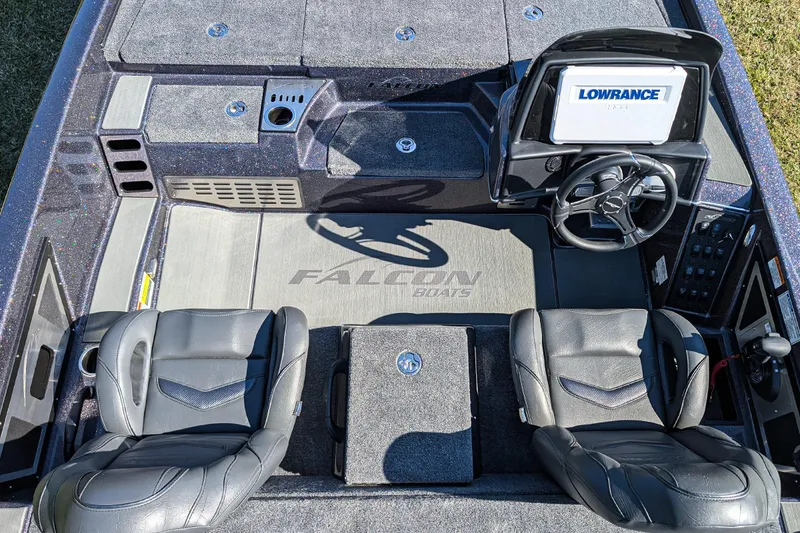 Slide: The Image of 2026 Falcon F20 PREDATOR boat interior with dual seats and Lowrance electronics. - 15