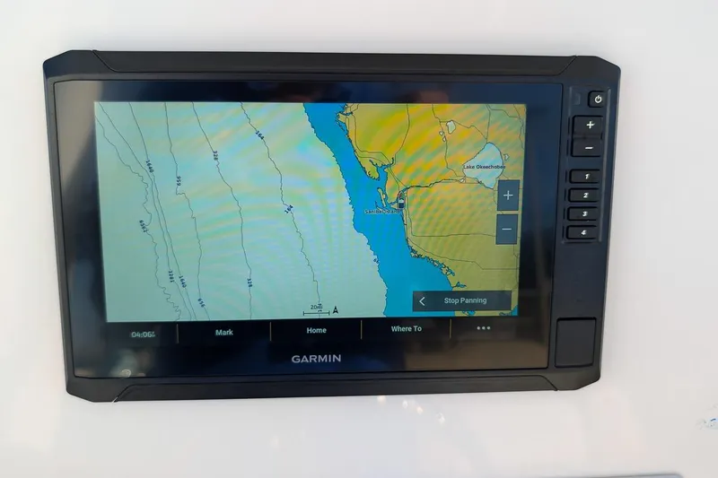 Slide: The Image of Garmin GPS display on 2016 Key West 219 FS boat, showing navigation map. - 15