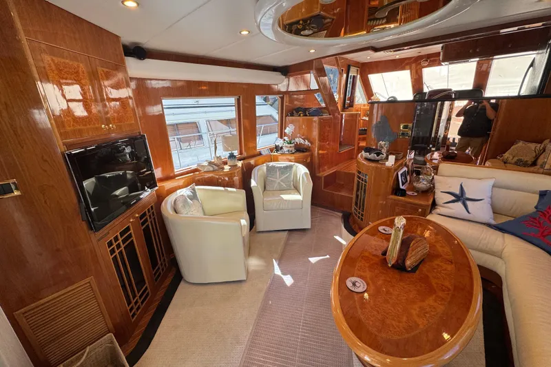 Slide: The Image of Luxurious bathroom interior of 2003 Altima 55 Pilothouse yacht with elegant wood finish. - 25