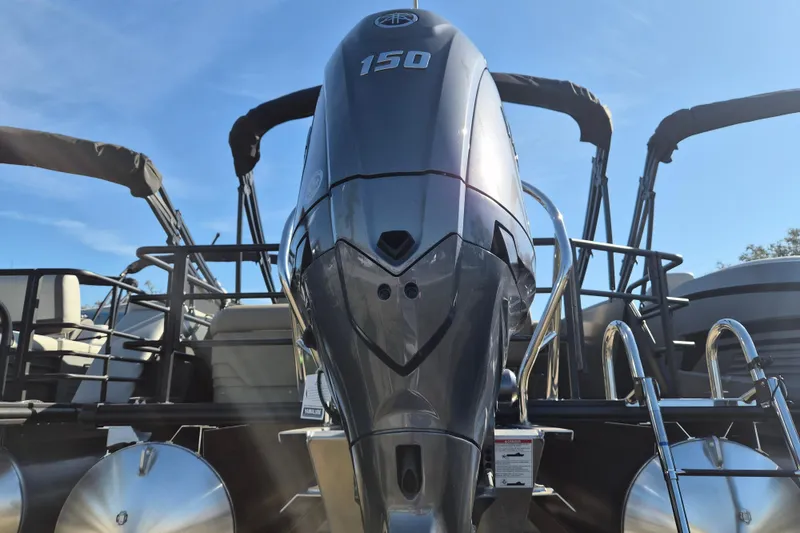 Slide: The Image of 2026 Sylvan MIRAGE 822 CLZ DH pontoon boat with powerful 150 HP engine. - 14