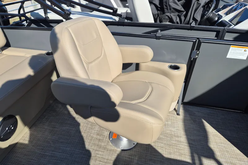 Slide: The Image of Beige captain's chair on 2026 Sylvan MIRAGE 822 CLZ DH boat deck. - 9