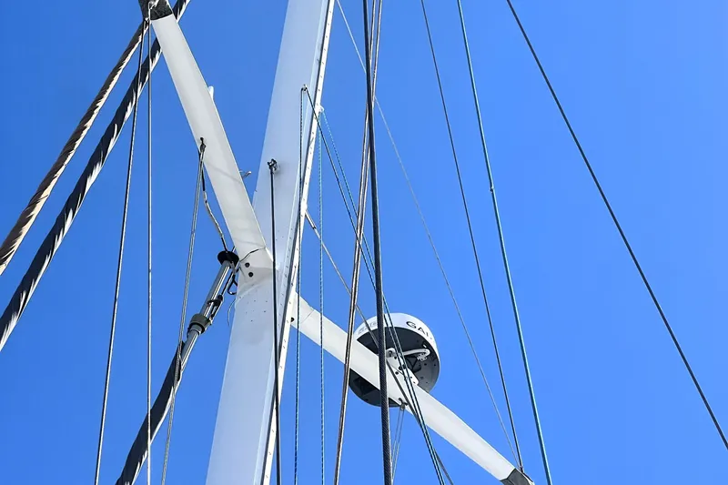 Slide: The Image of Sailboat mast and rigging against clear blue sky, Privilege 495, 2011 model. - 22