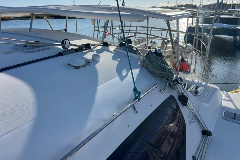 Slide: The Image of Sailing yacht Privilege 495, 2011 model, docked at marina with clear skies. - 31